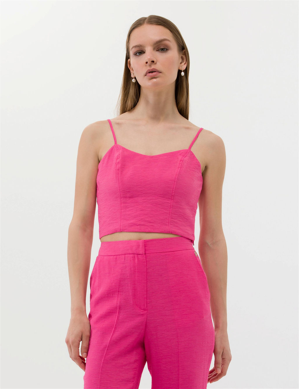 Pembe Crop Top Kolsuz Bluz