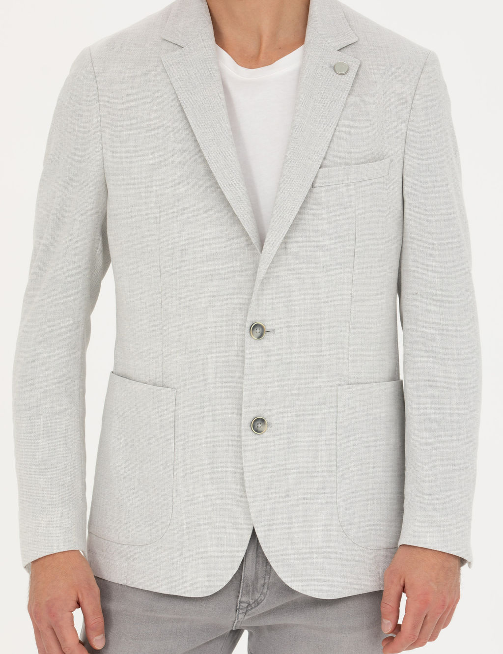 A__k Gri Ex. Slim Fit Keten Kar___ml_ Ceket