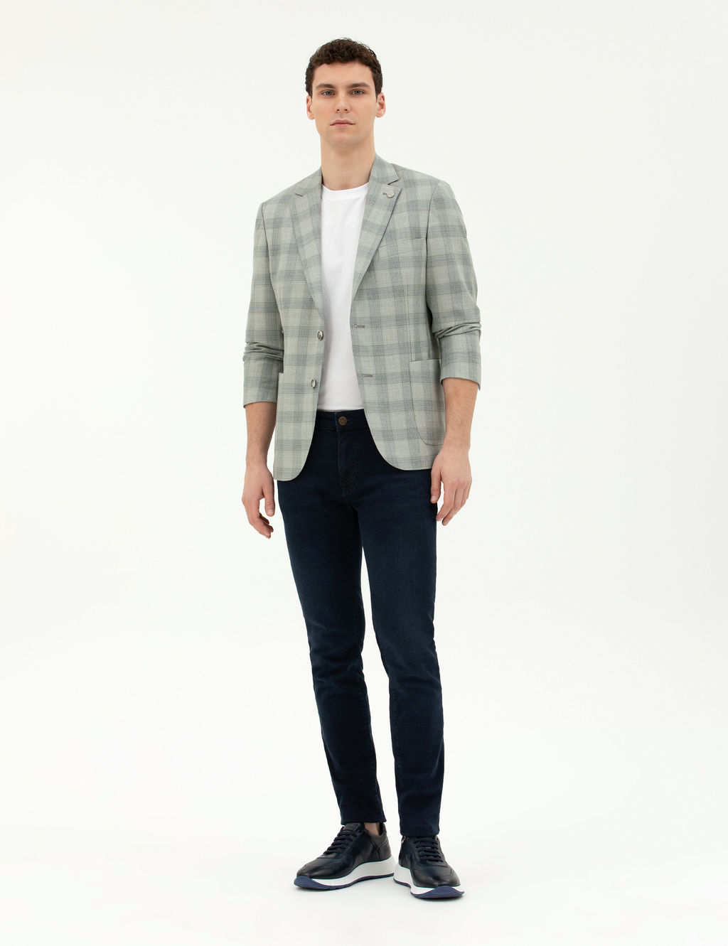 A__k Ye_il Slim Fit %100 Y_n Ekose Ceket