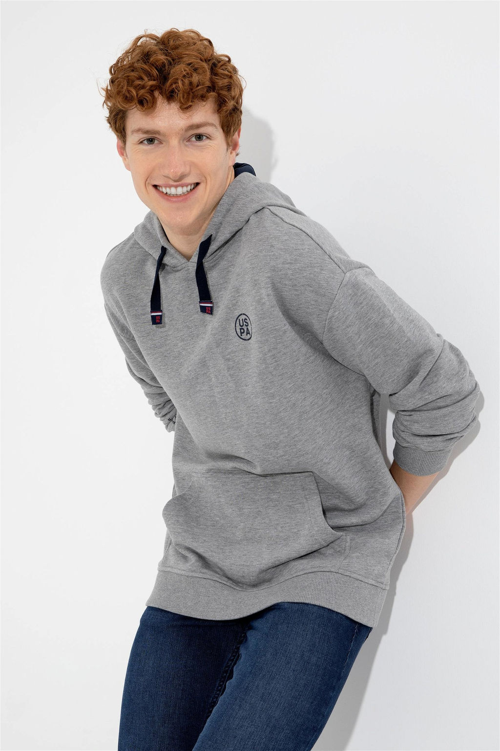 U. S. Polo Assn Мужская серая меланжевая толстовка оверсайз с капюшоном - U.s. polo assn фото 11