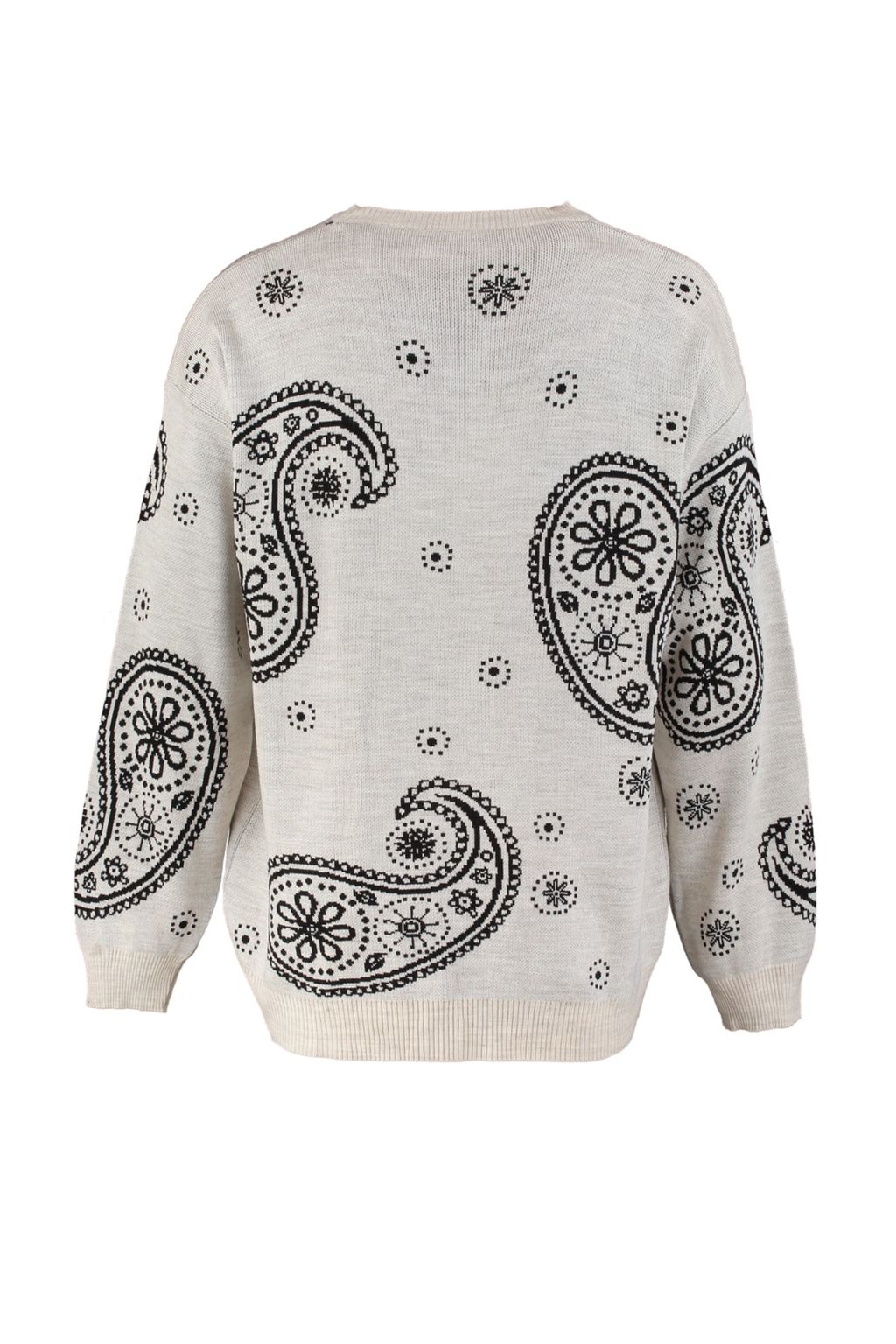 Trendyolmilla Man Bej Oversize Sal Desenli Bisiklet Yaka Triko Kazak TMNAW23KZ00104  фото 8