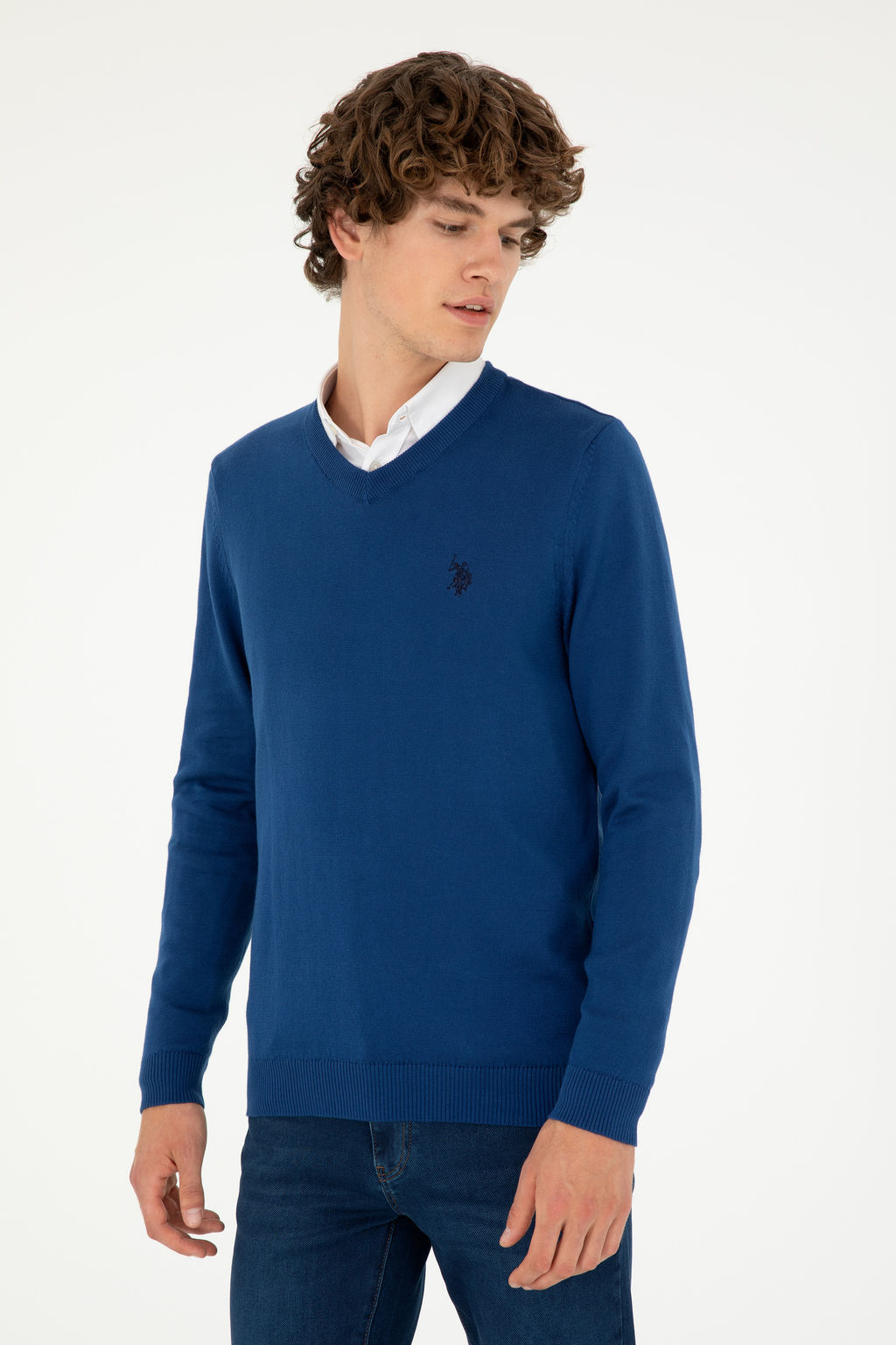Свитер мужской U.S. Polo Assn цвета индиго хлопок  фото 10
