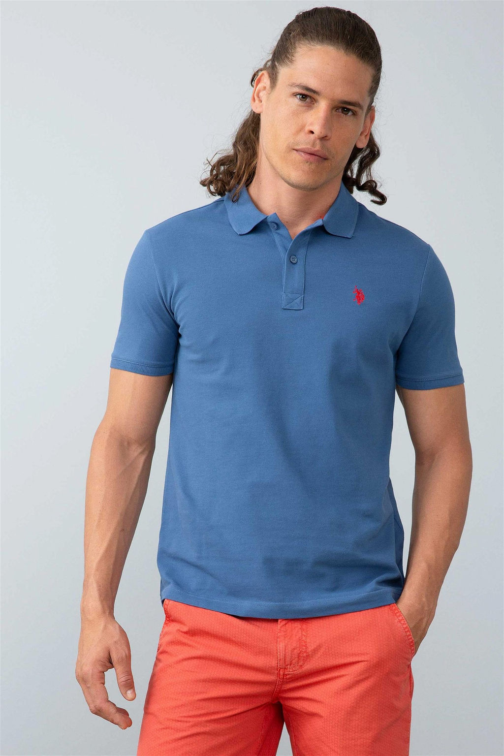 Мужская светло-темно-синяя базовая футболка с воротником-поло Неожиданная скидка в корзине - U.s. polo assn фото 2