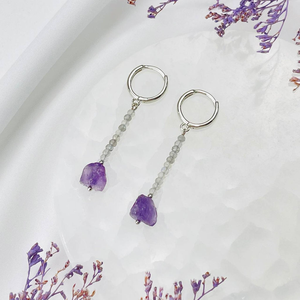 Серьги длинные из Лабрадора и Аметиста