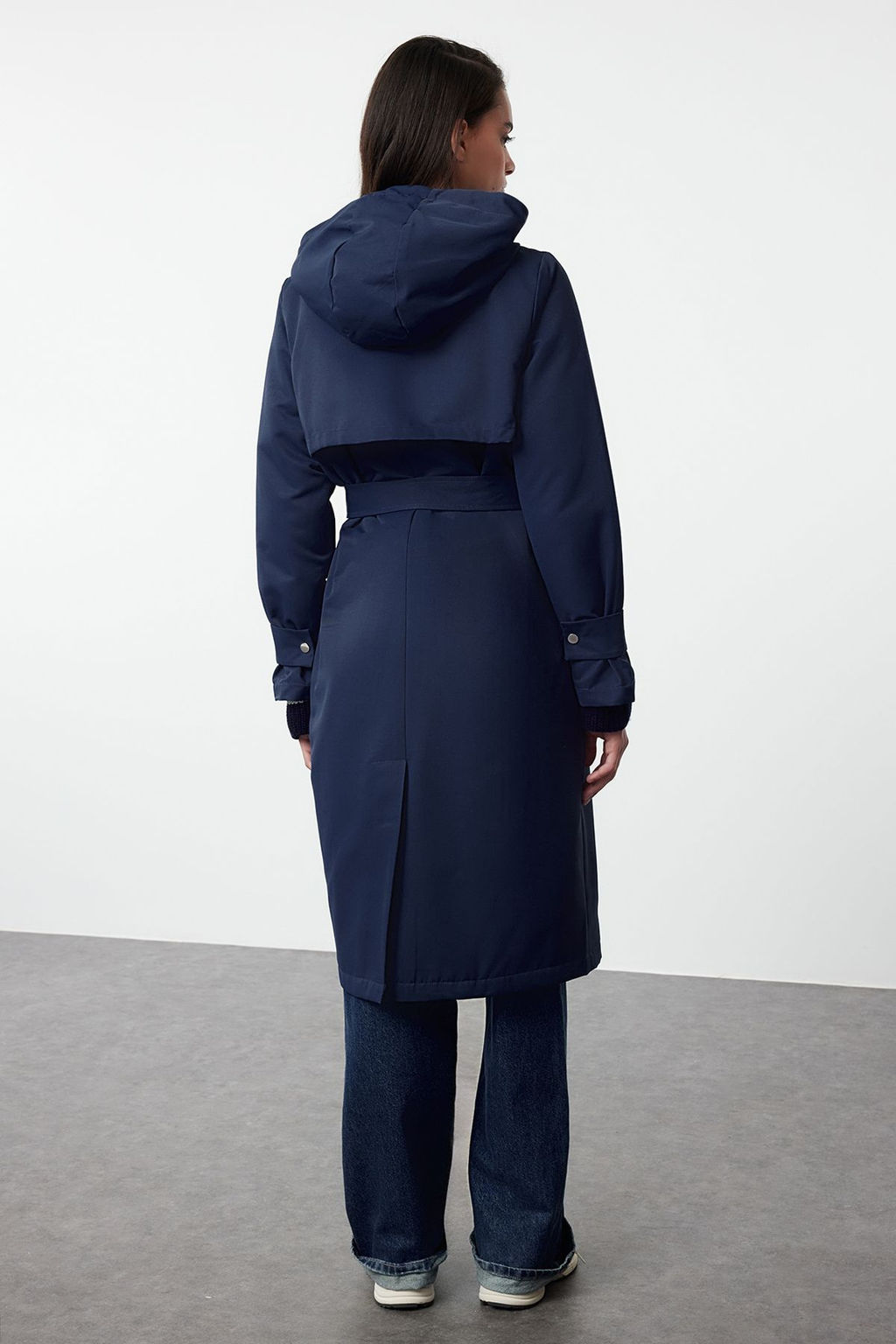 Lacivert Ici Elyafl? Oversize Kal?n Trenckot TWOAW25TR00005 - Trendyolmilla фото 5