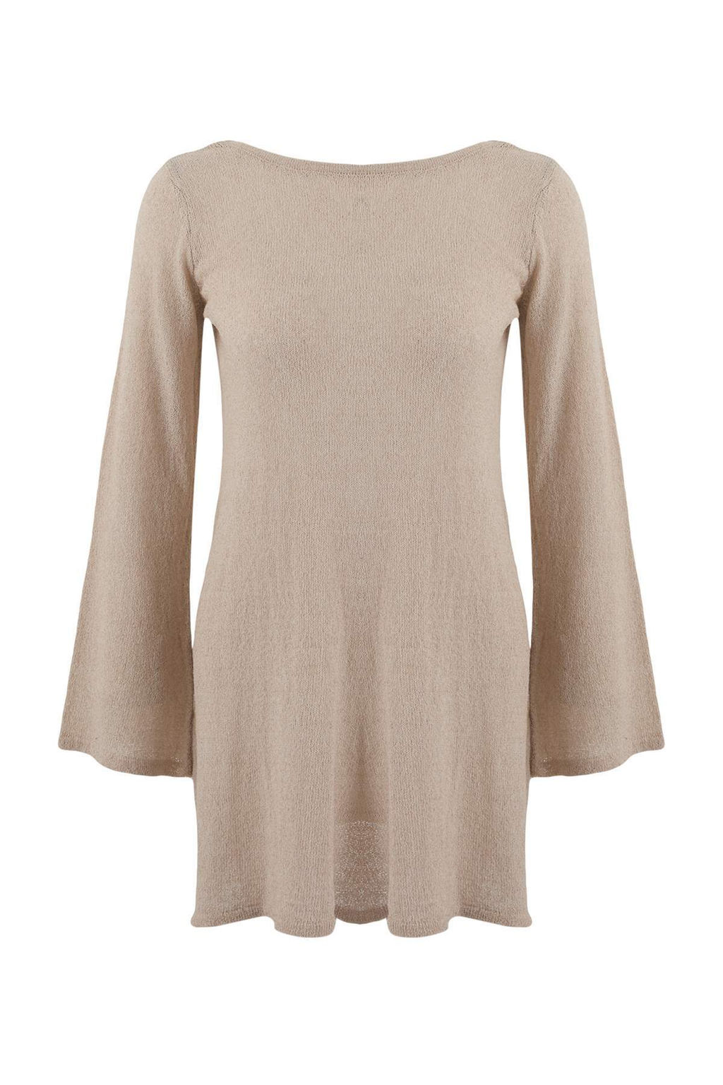 Bej Triko S?rt Detayl? Super Mini Plaj Elbisesi TBESS26EL00008