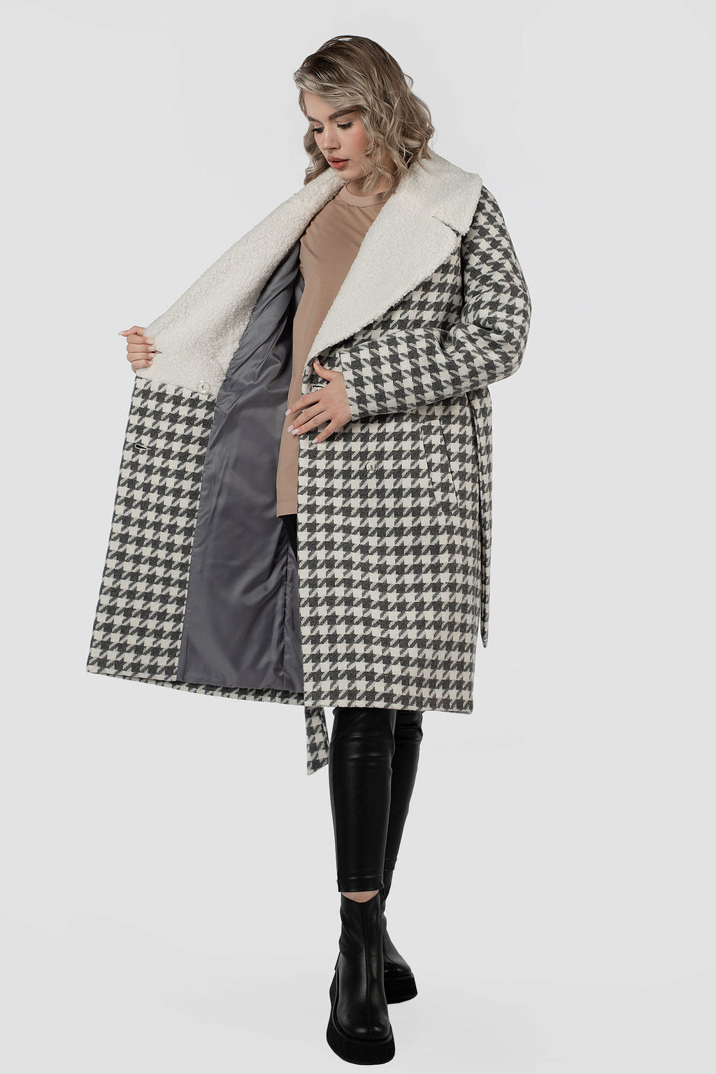 02-3165 Пальто женское утепленное (пояс) - El podio фото 12