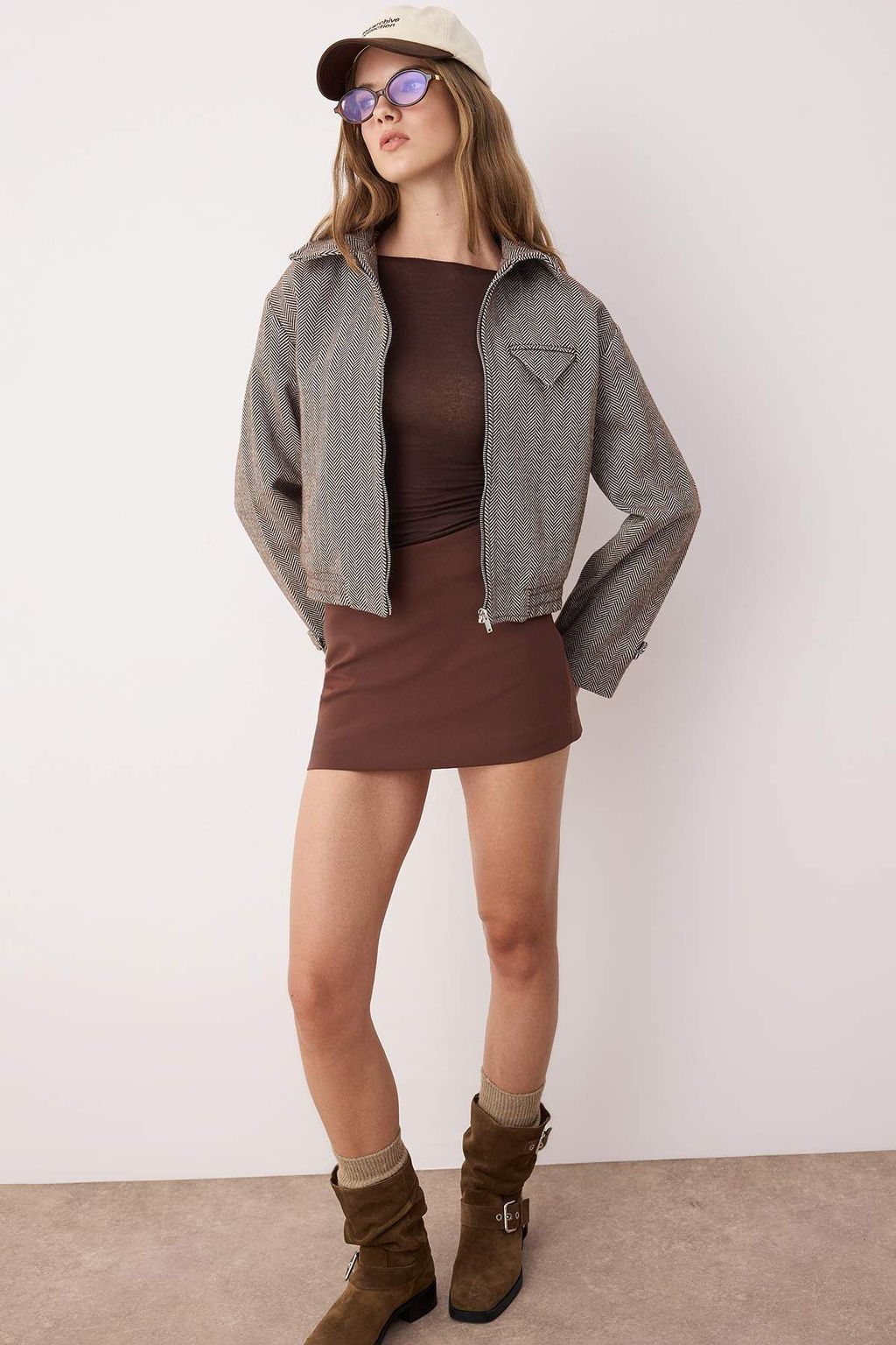 Kahverengi Bal?ks?rt? Desenli Oversize Kal?p Bomber Ince Ceket Mont TWOAW26MO00129 - Trendyolmilla фото 3