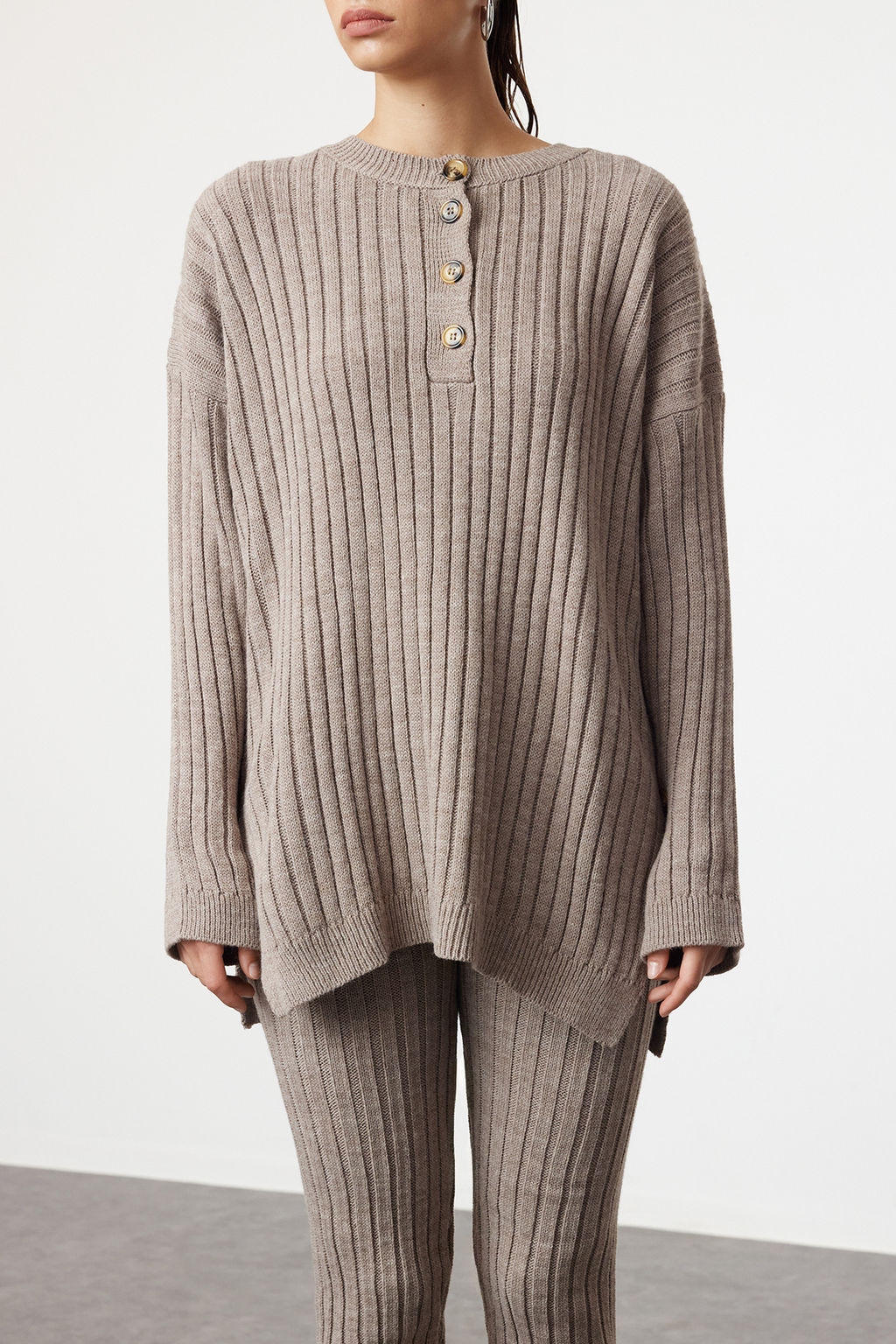 Vizon Fitilli Genis Kal?p Triko Alt-Ust Tak?m TWOAW22AU0039 - Trendyolmilla фото 3