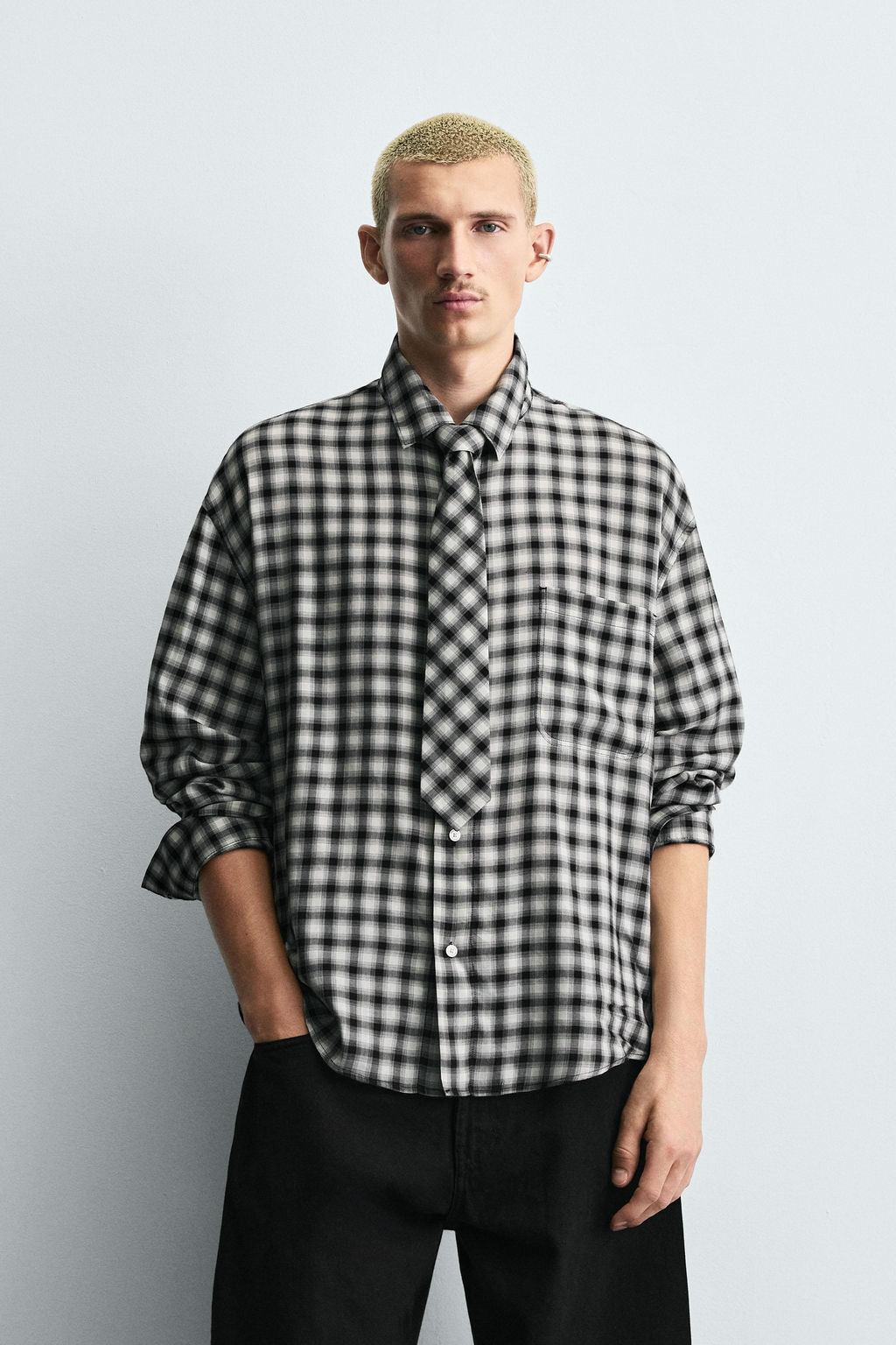 CHECK SHIRT WITH CONTRAST TIE - Zara фото 2