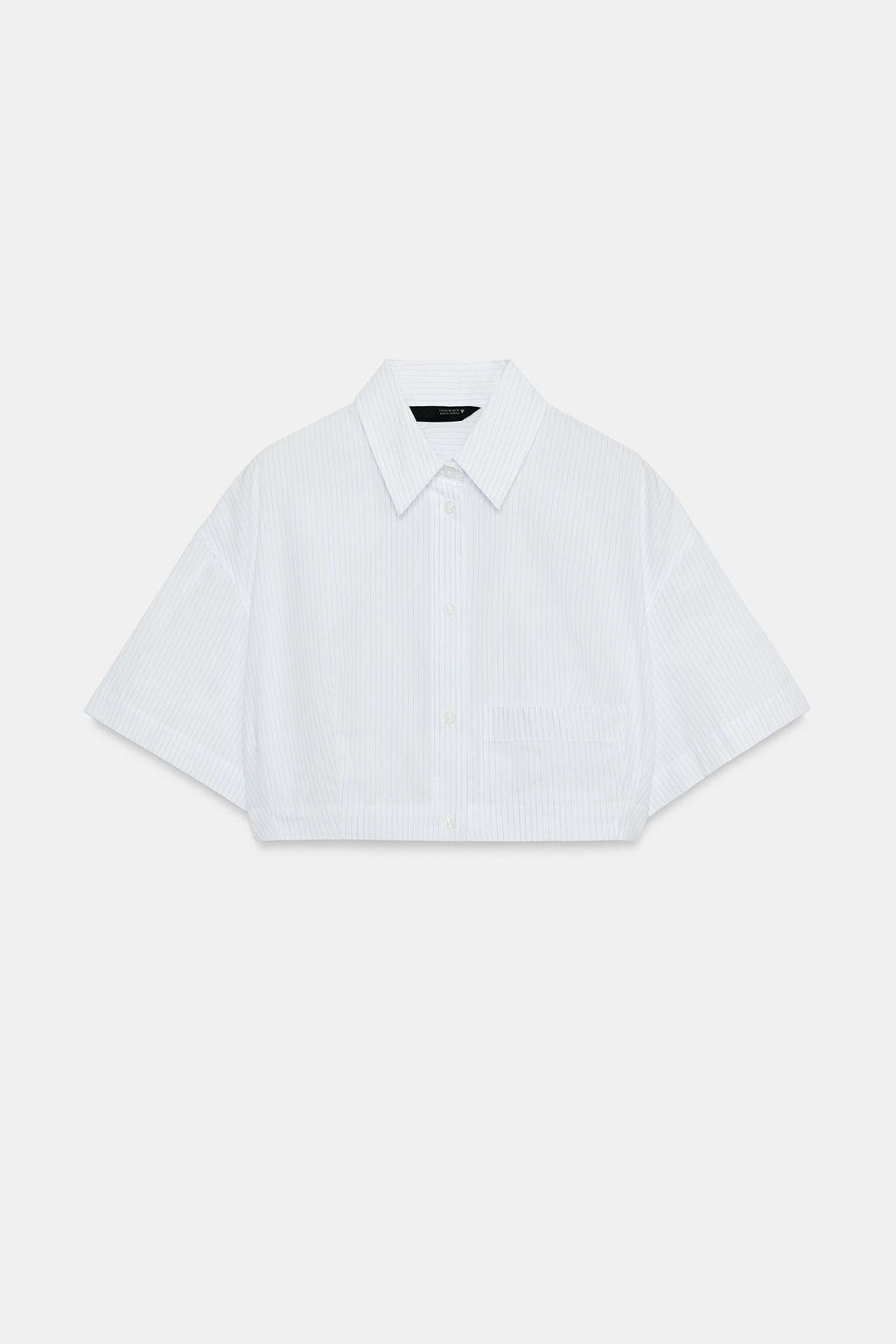 CAMISA CROP POPEL?N RAYAS / Azul / Blanco