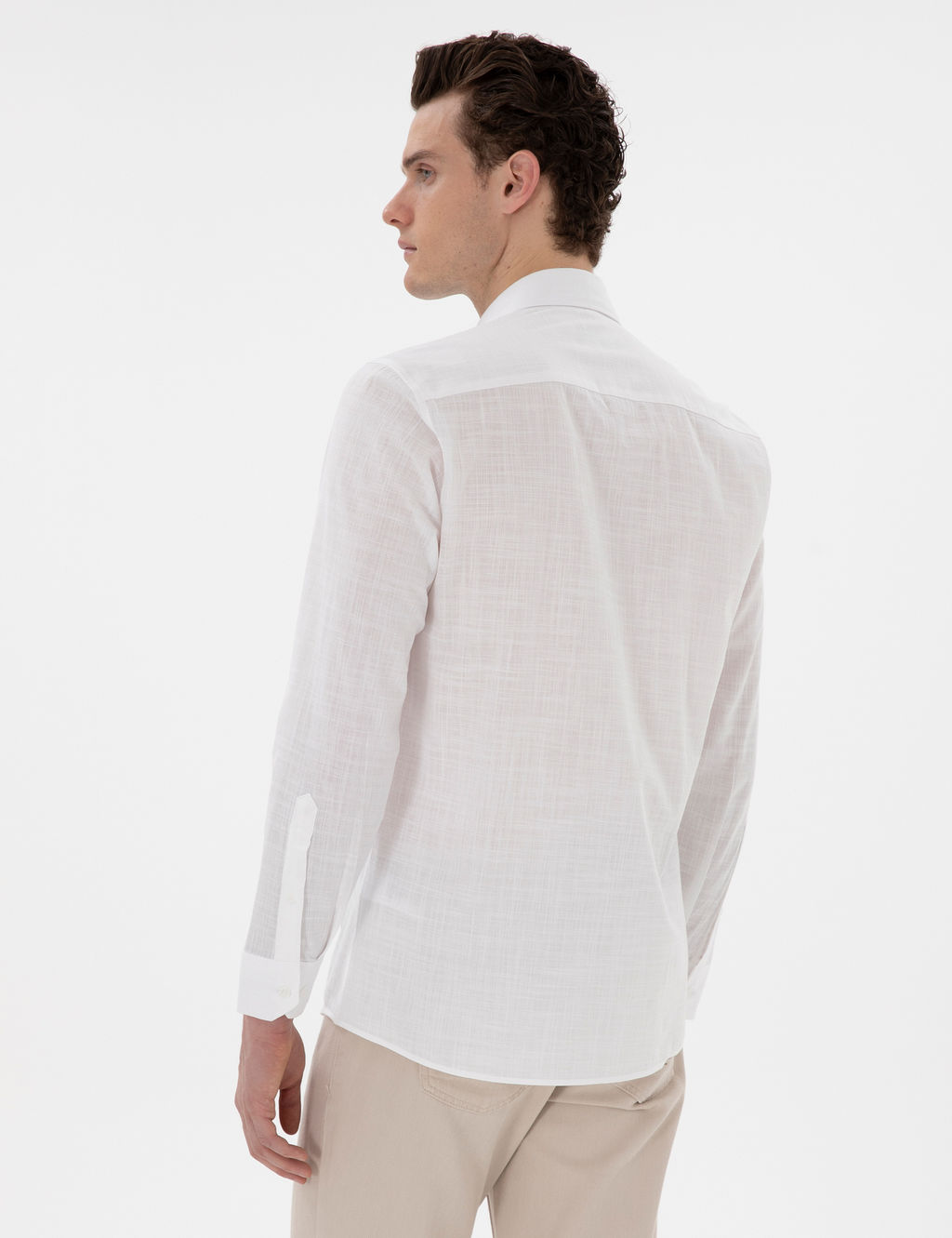 Beyaz Slim Fit Keten G_r_n_ml_ G_mlek