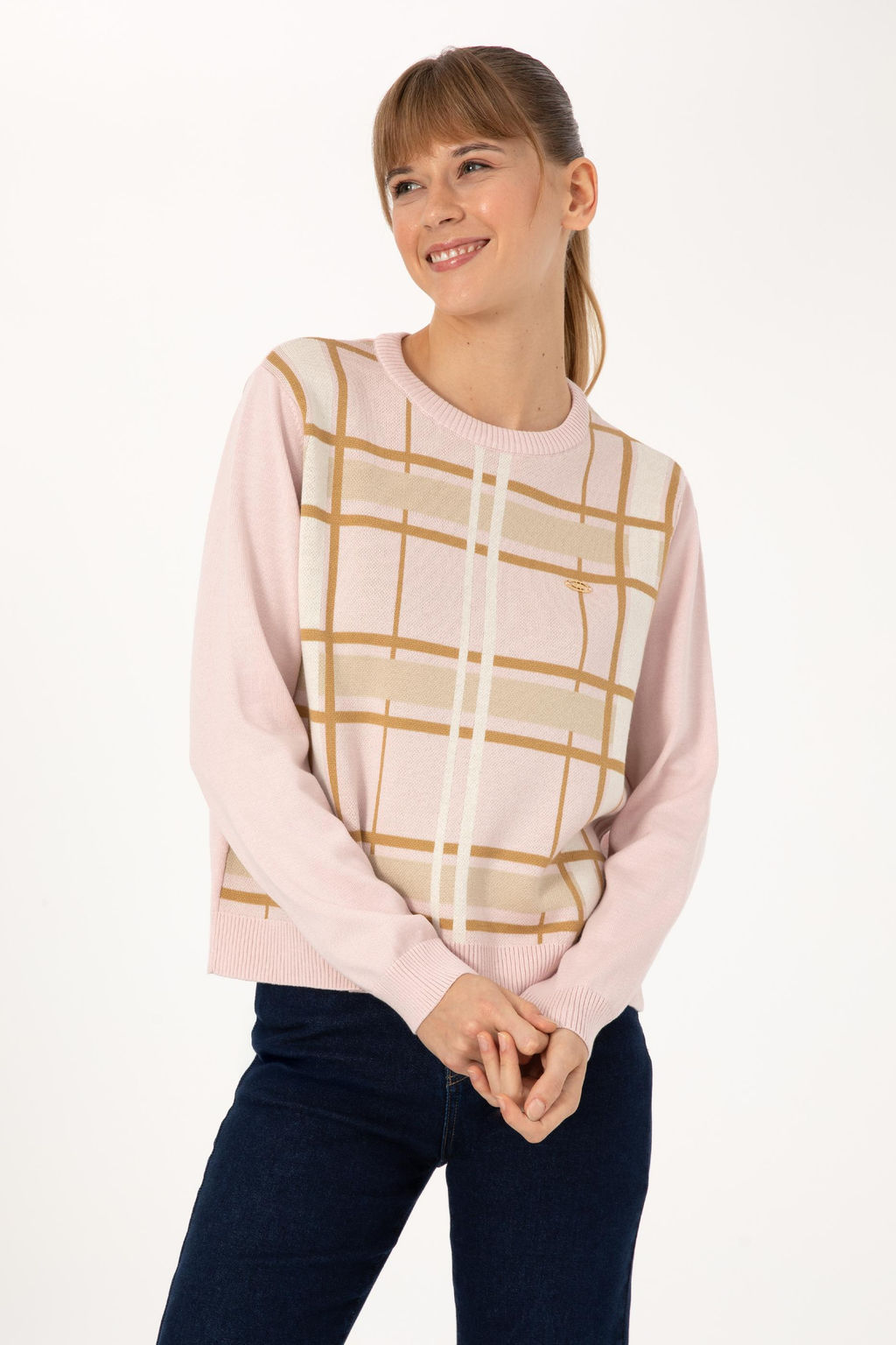 Kad_n Pudra Bisiklet Yaka _izgili Kazak