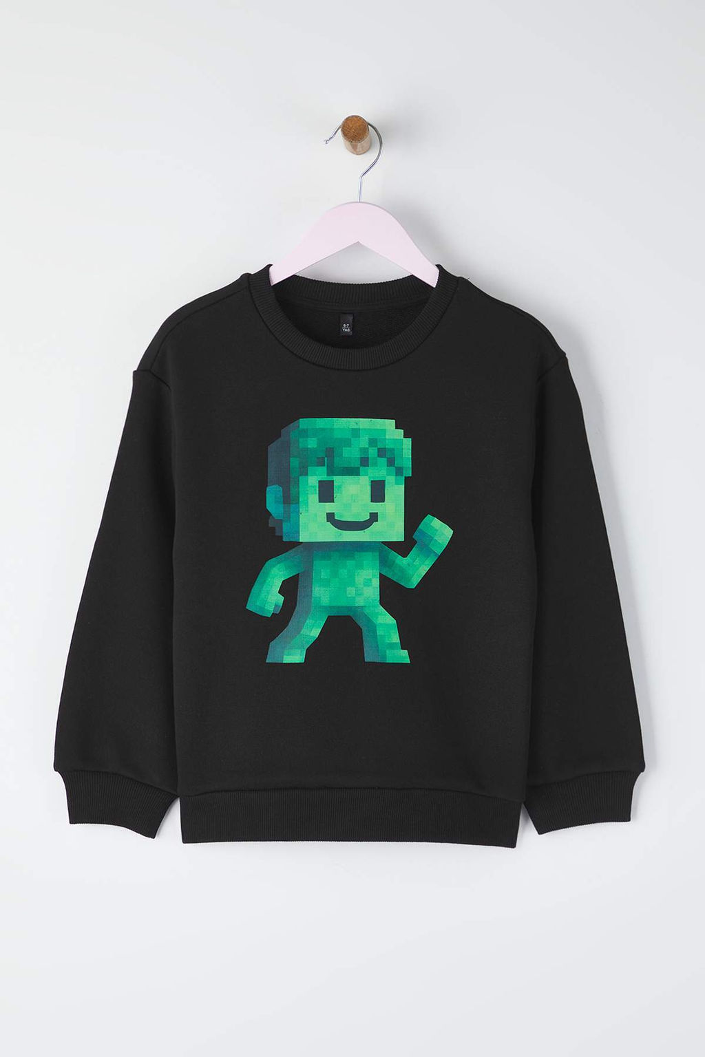 Siyah Bask?l? Regular Erkek Cocuk Orme Sweatshirt TKDAW26SW00051 - Trendyolmilla фото 2