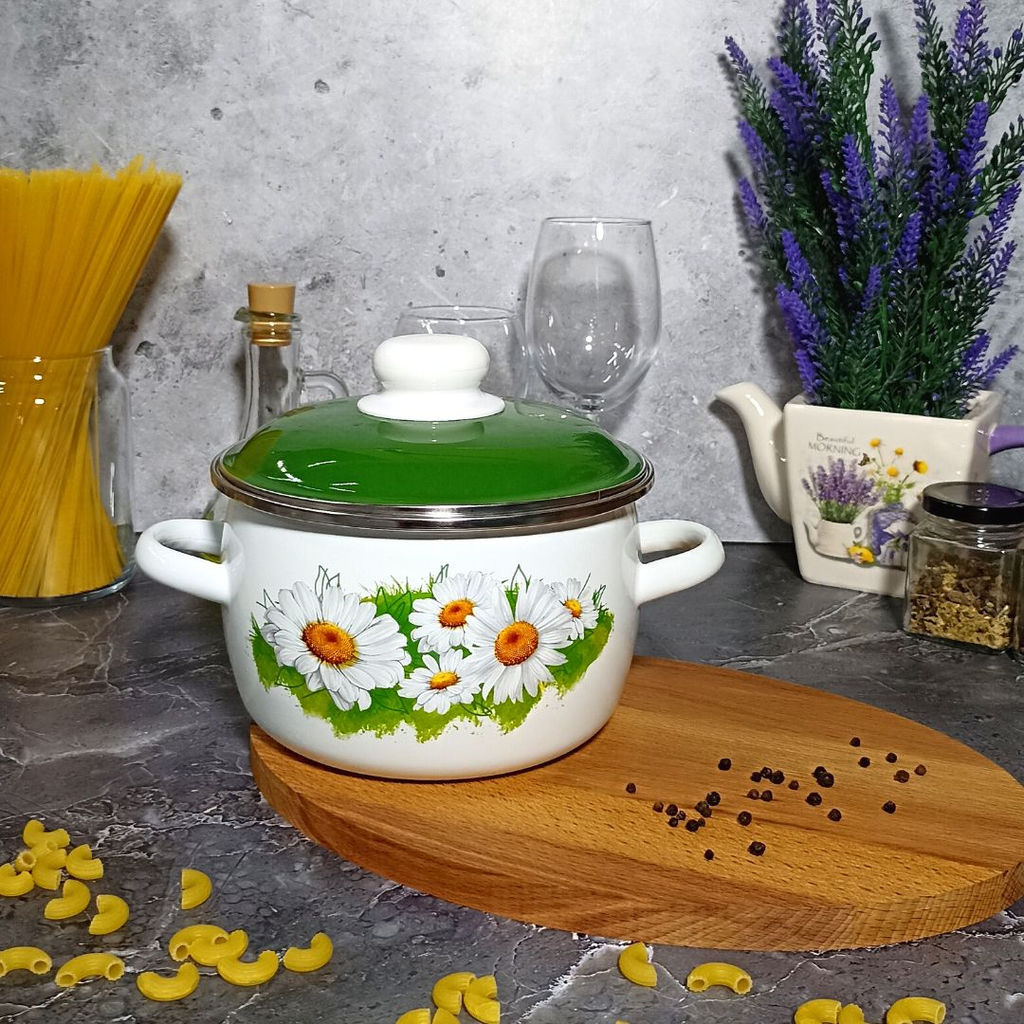 Кастрюля сф. 2 л. белосн. Ромашки лето 6RC161M - Стальэмаль фото 2