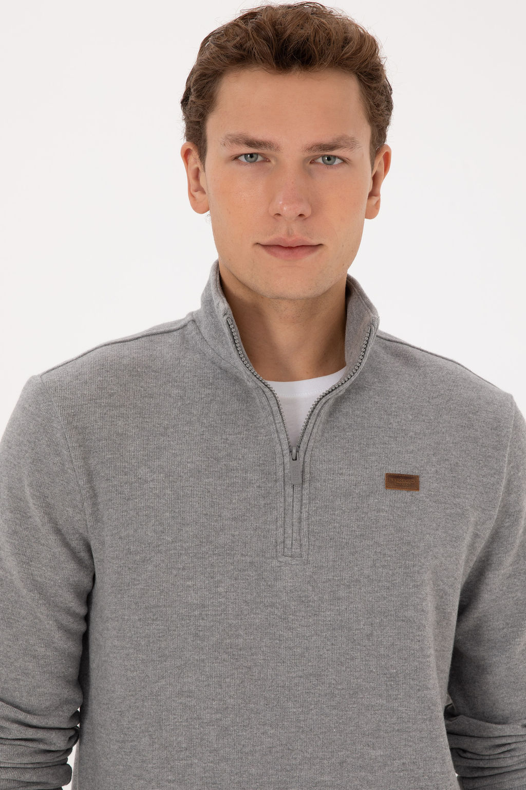 Erkek Regular Fit Yar_m Fermuarl_ Gri Melanj Basic Sweatshirt - U.s. polo assn фото 9