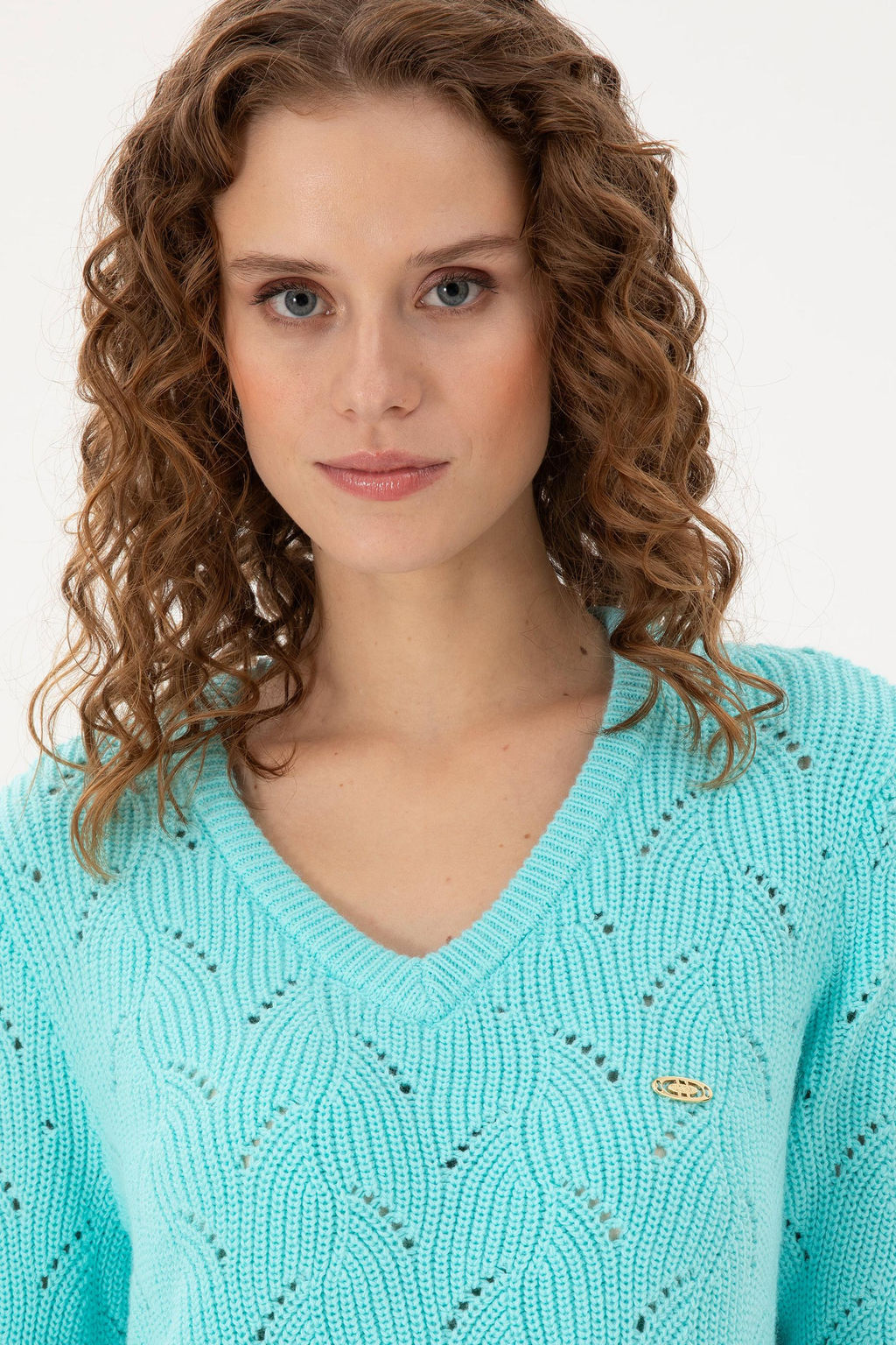 Женский водозеленый свитер с v-образным вырезом Неожиданная скидка в корзине - U.s. polo assn фото 2