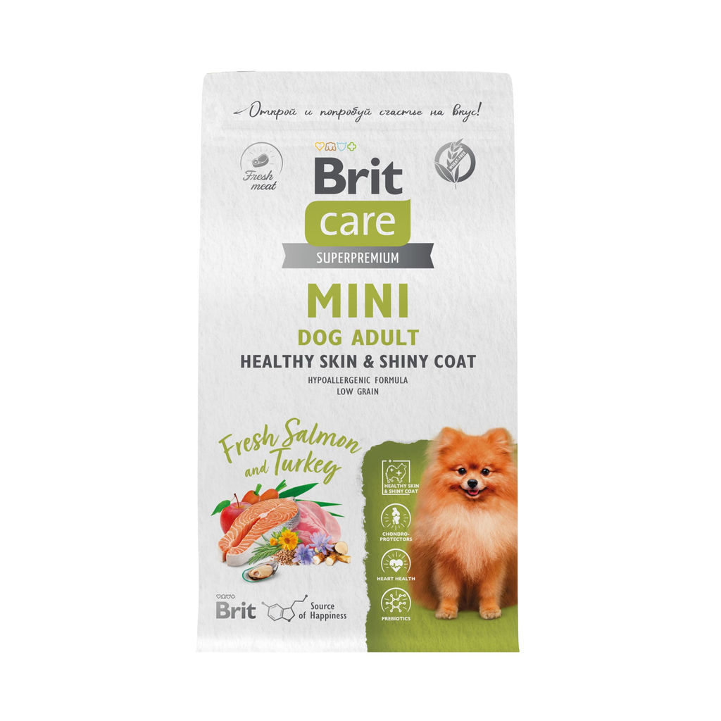 Сухой корм Mini Adult. Healthy Skin&Shiny Coat с лососем и индейкой для взрослых cобак мини пород. Здоровая кожа и шерсть 5079124