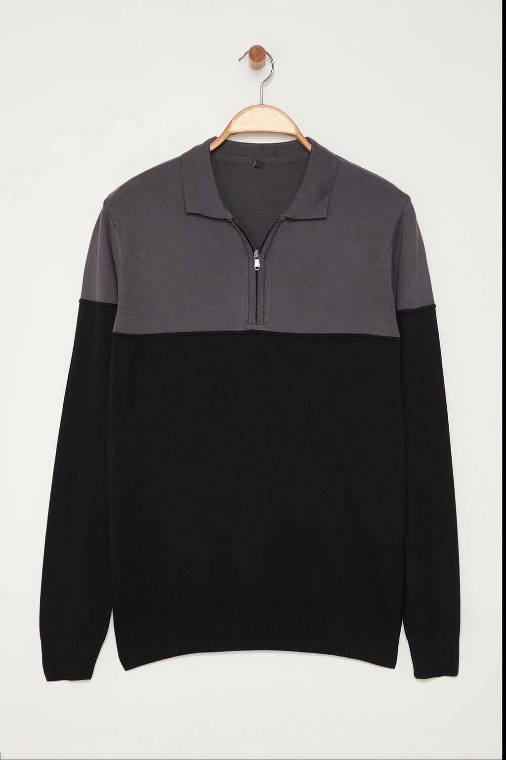 TRENDYOL MAN Antrasit Slim Dar Kesim Polo Yaka Renk Bloklu Triko Kazak TMNAW25KZ00050 - Trendyolmilla фото 6