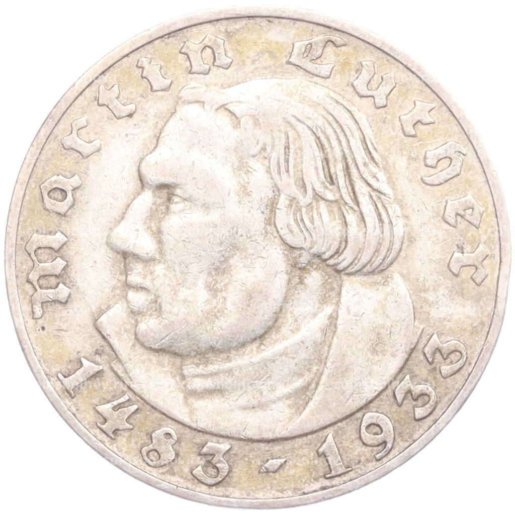 2 рейхсмарки 1933 года A Германия 450 лет со дня рождения Мартина Лютера