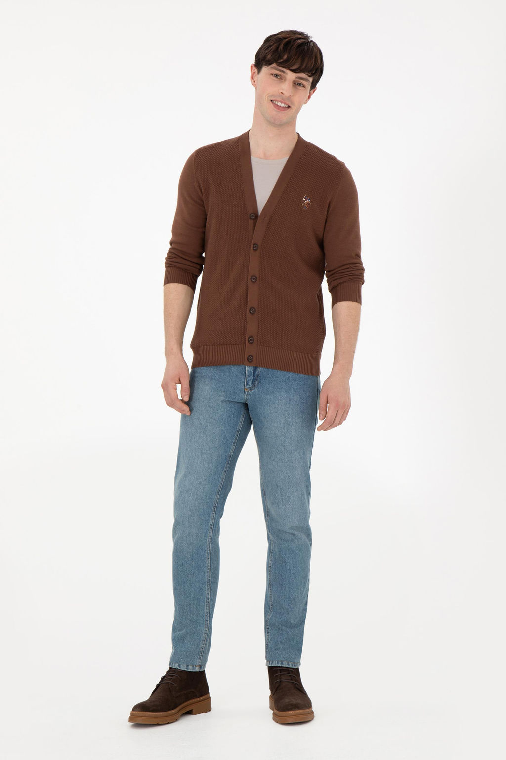 Мужской коричневый базовый трикотажный кардиган Неожиданная скидка в корзине - U.s. polo assn фото 4