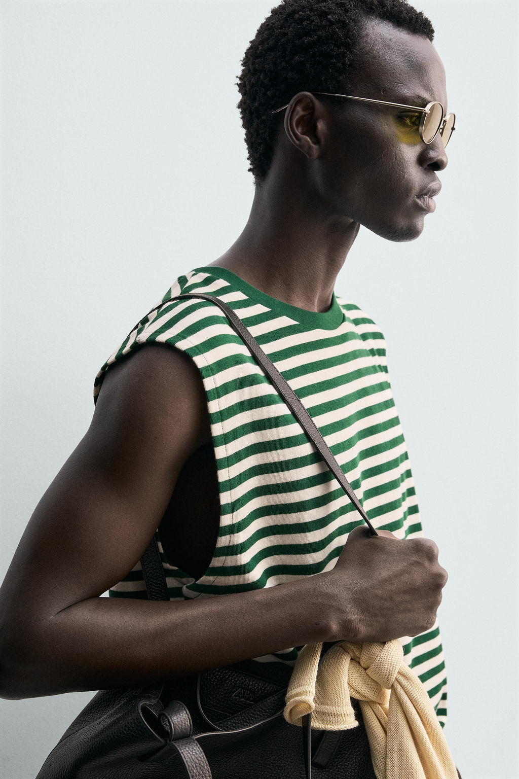CAMISETA TANK JACQUARD RAYAS / Verde / Crudo