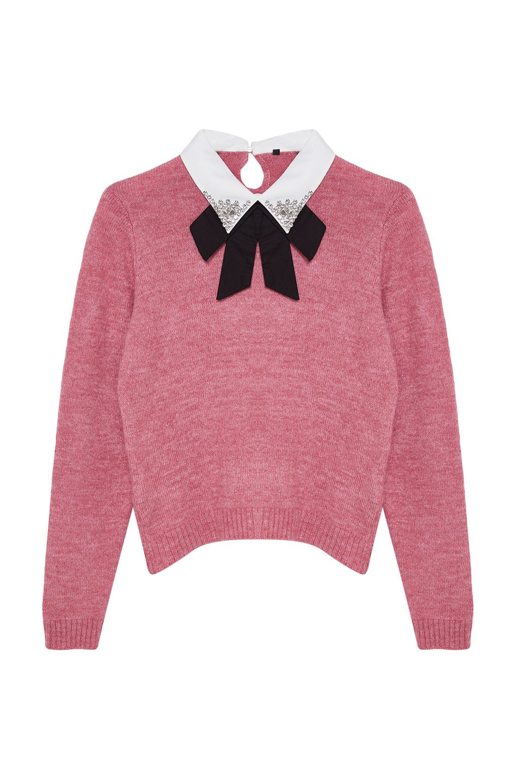 Antrasit Yumusak Dokulu Gomlek Garnili Kurdele/Fiyonk Detayl? Tasl? Triko Kazak TWOAW25KZ00035 - Trendyolmilla фото 20