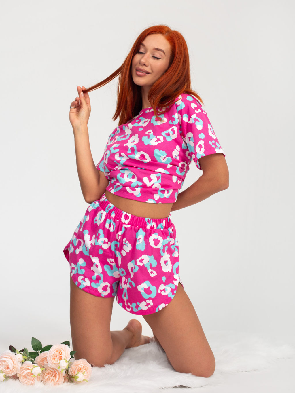 Костюм женский кулирка с шортами "АФРИКА" РОЗОВЫЙ