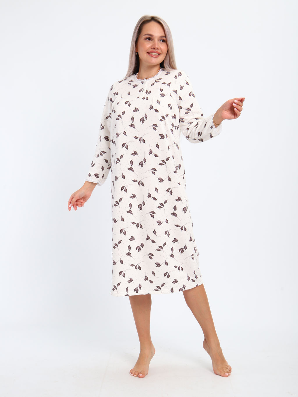 М37 Сорочка теплая футер (листья на молочном) - Иванушка-трикотаж фото 6