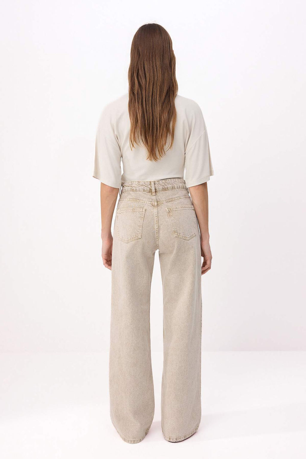 Bej Yuksek Bel %100 Pamuk Wide Leg Genis Paca Jeans TWOSS26JE00181 - Trendyolmilla фото 4