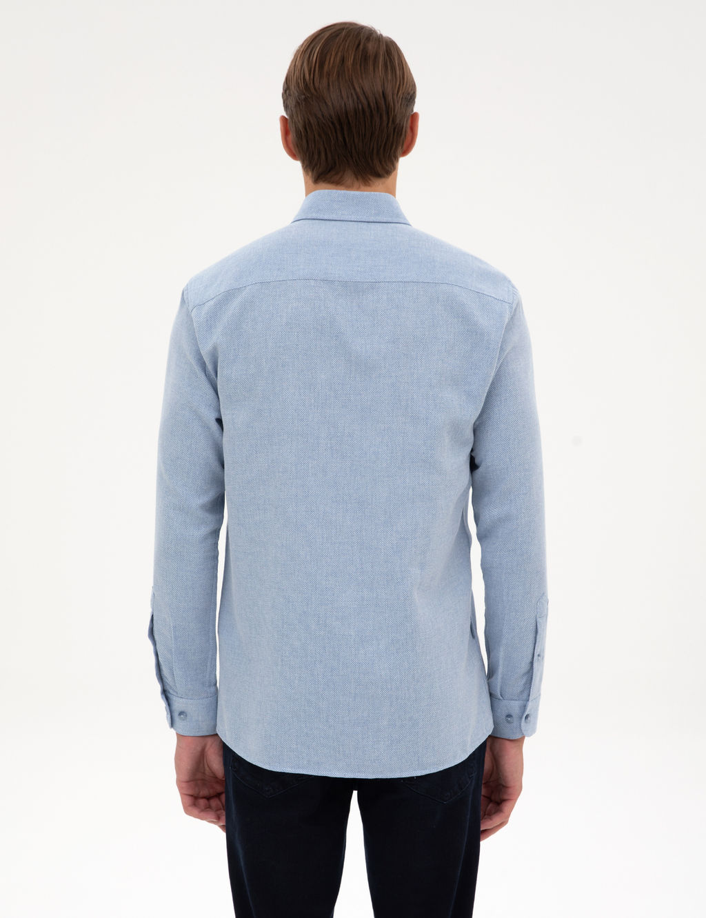Mavi Slim Fit Dokulu Uzun Kollu G_mlek