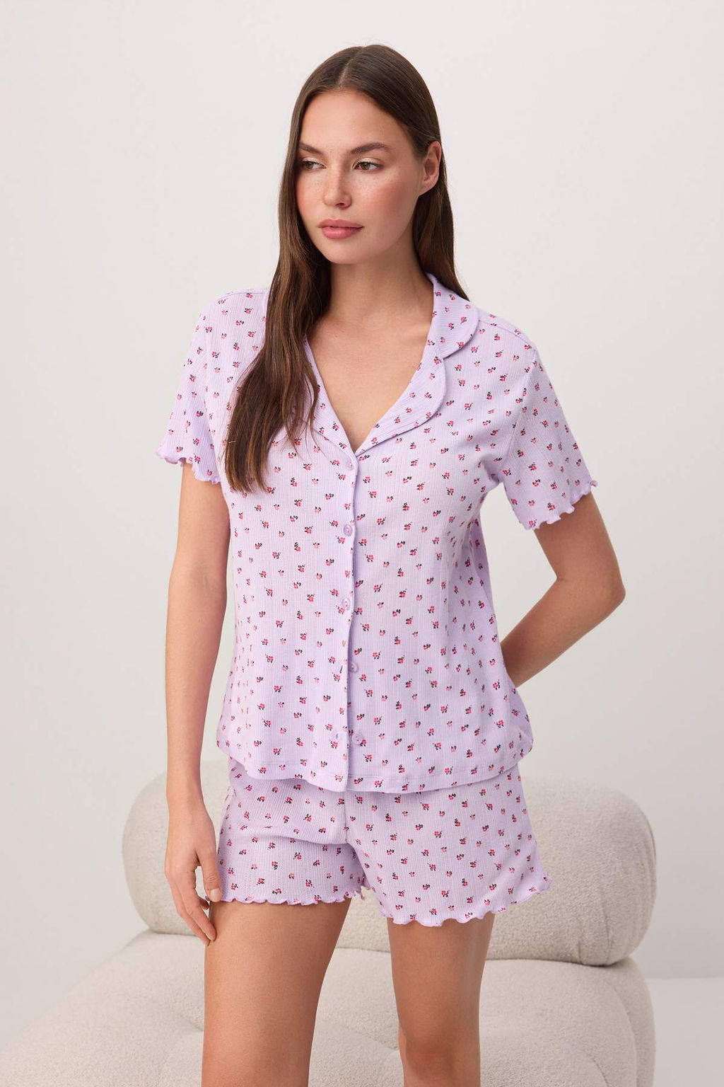 Lila %100 Pamuklu _i_ekli Fitilli/Pointel _rme Pijama Tak_m_ THMSS26PT00204 - Trendyolmilla фото 2