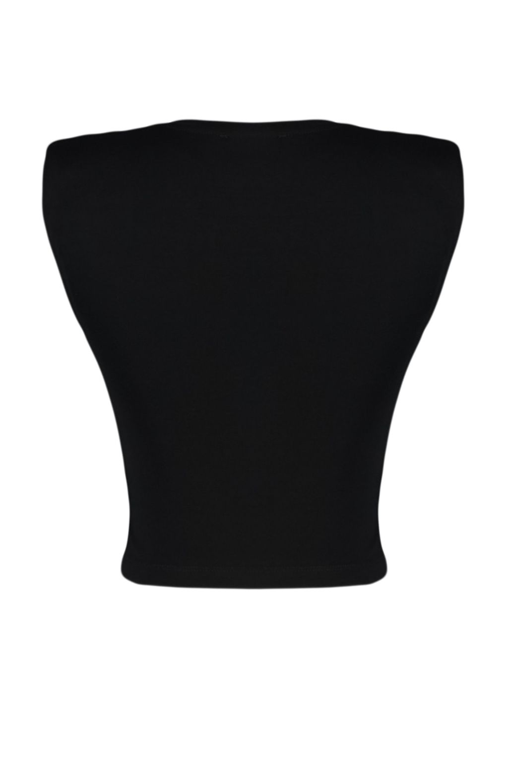 Siyah Vatkal? Fitted/Vucuda Oturan Bisiklet Yaka Crop Esnek Orme Bluz TWOSS23BZ00251