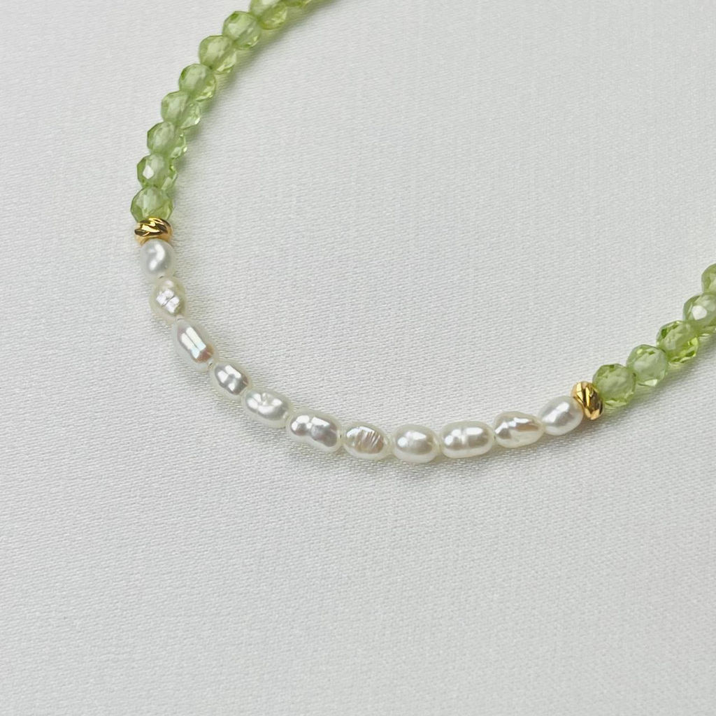 Браслет из Хризолита и Жемчуга 16,5 см +