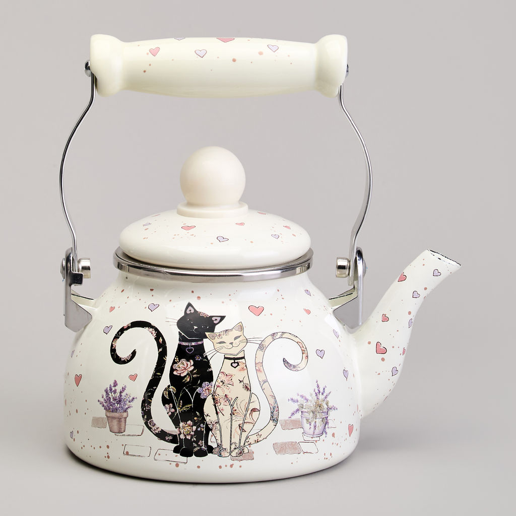 ЧАЙНИК AGNESS ЭМАЛИРОВАННЫЙ СО СЪЕМНЫМ ФИЛЬТРОМ ИЗ НЖС СЕРИЯ LAVANDER CATS, 0,85 Л  фото 8