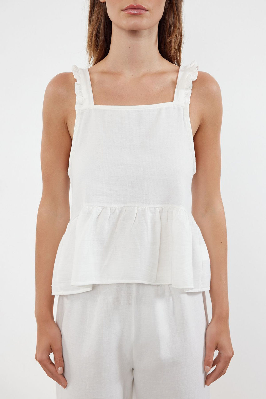 Ekru F?rf?r ve Baglama Detayl? Muslin Dokuma Pijama Tak?m? THMSS24PT00395