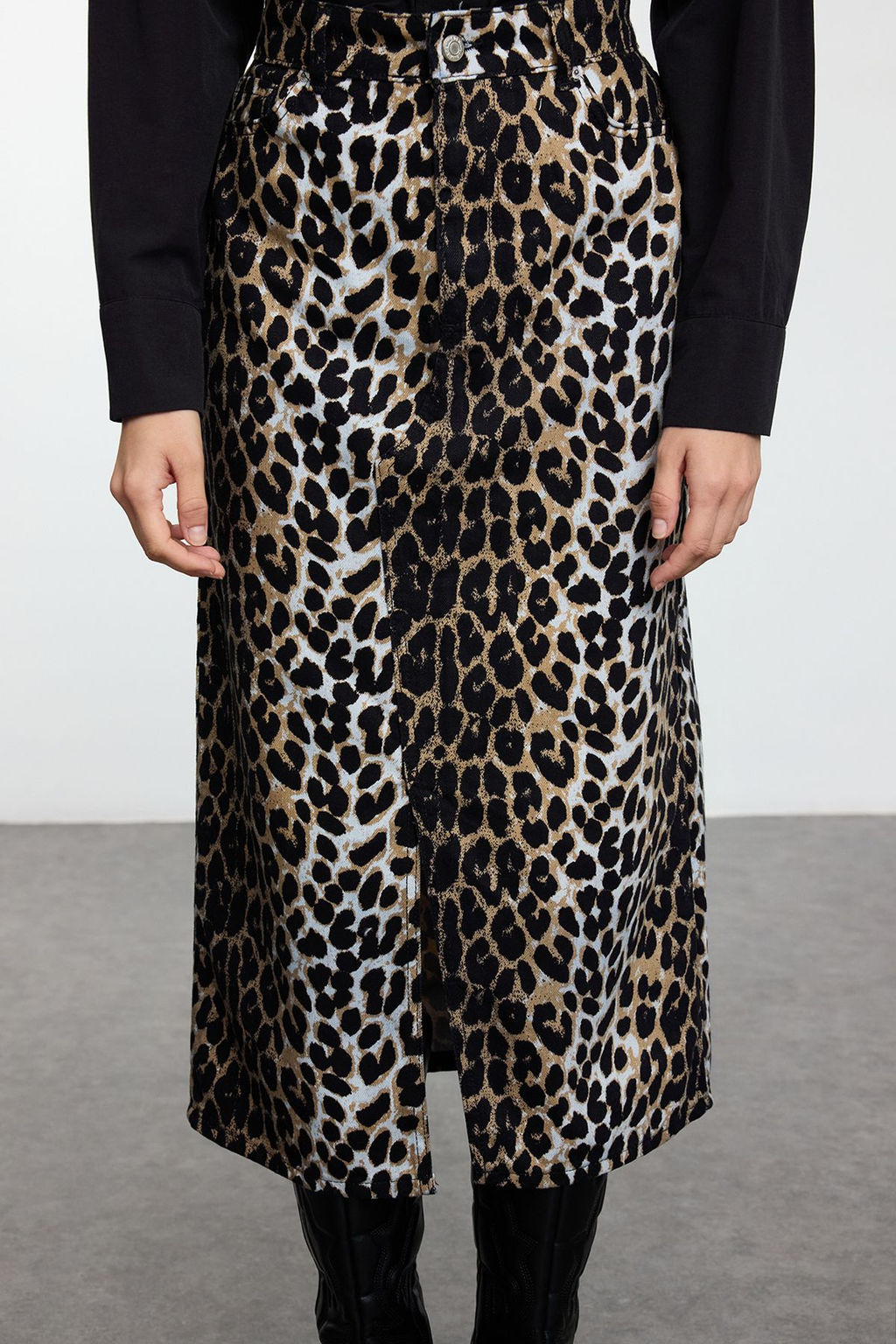 TRENDYOLMILLA Cok Renkli Animal Leopar Desenli Onden Y?rtmacl? Maxi Boy Dokuma Etek TWOAW25ET00136  фото 4