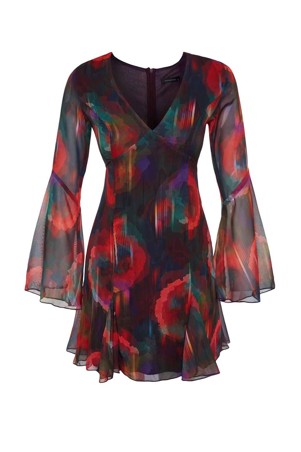 Trendyolmilla Cok Renkli A-Kesim Astarl? Sifon S?k Abiye Elbise TPRAW24EL00050 фото 8