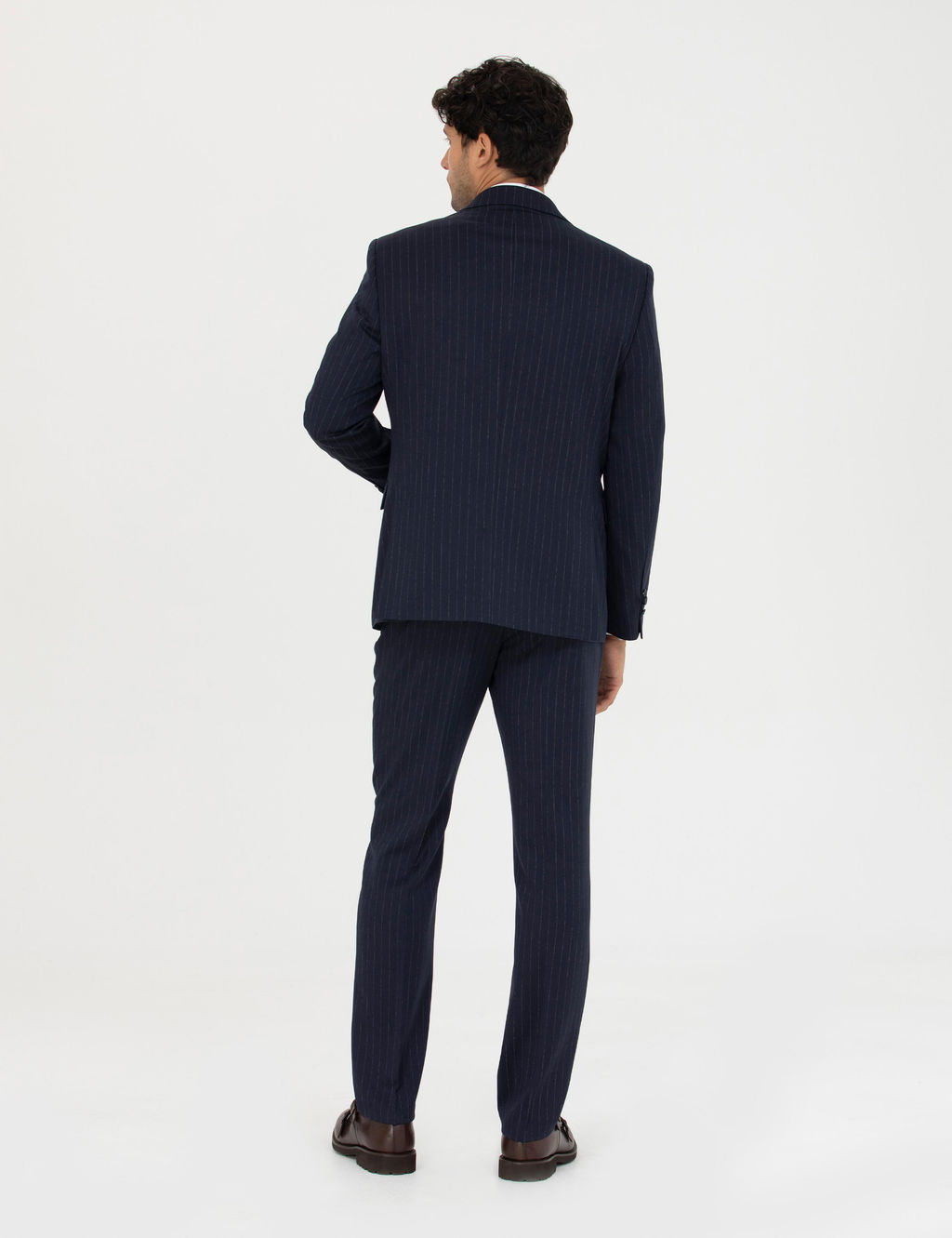 Lacivert Slim Fit _izgili Y_nl_ Tak_m Elbise