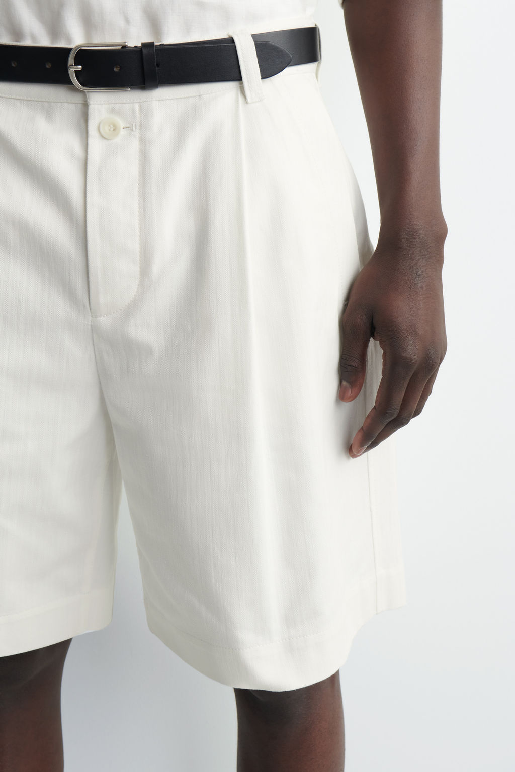PLEATED DENIM-HERRINGBONE SHORTS - H&m фото 5