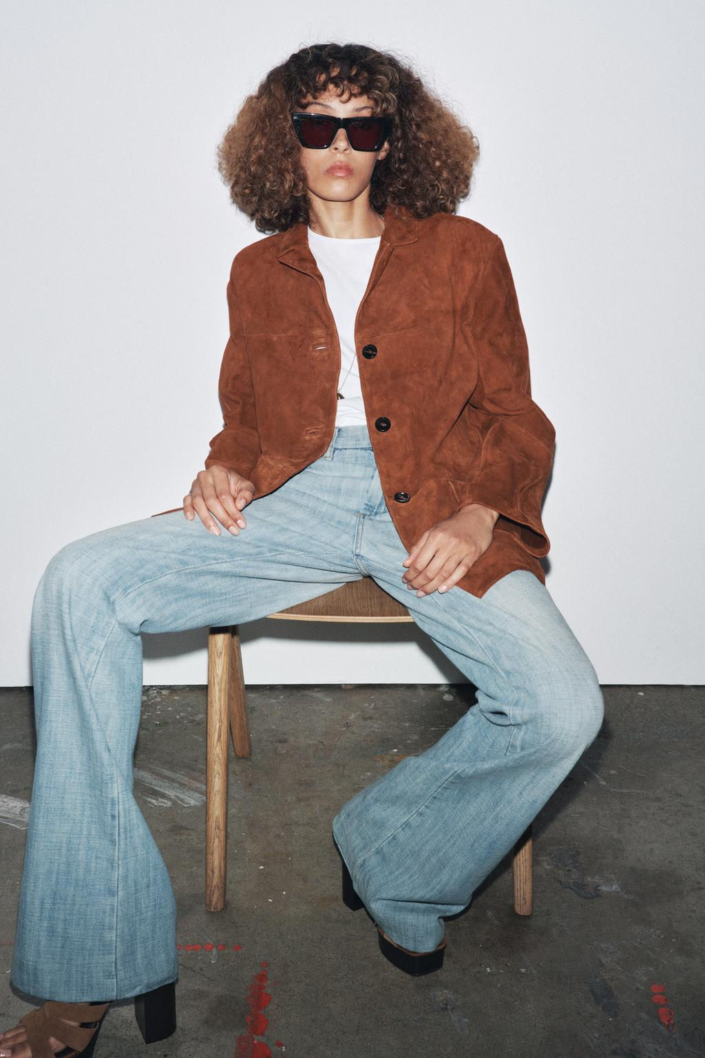 ZW COLLECTION LIMITED EDITION OVERSIZED SUEDE LEATHER BLAZER - Zara фото 7