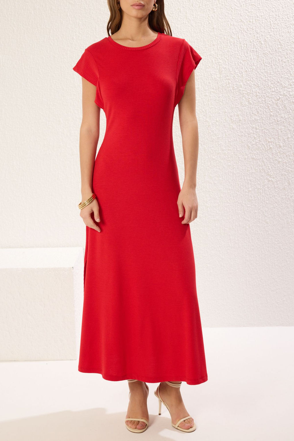 K?rm?z? Duz Y?rtmacl? Maxi Kaskorse A-line Ay Kol Orme Elbise TWOSS25EL00470 - Trendyolmilla фото 4