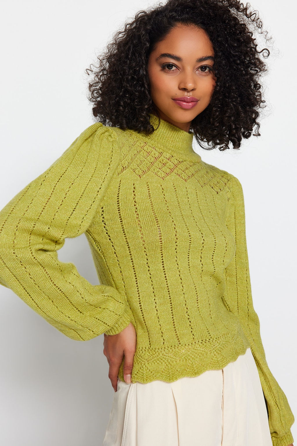 Tas Ajurlu/Delikli Dik Yaka Triko Kazak TWOAW21KZ0034 - Trendyolmilla фото 11