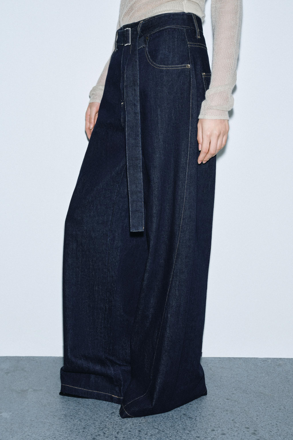 ZW COLLECTION WIDE-LEG HIGH-WAIST BELTED JEANS - Zara фото 15
