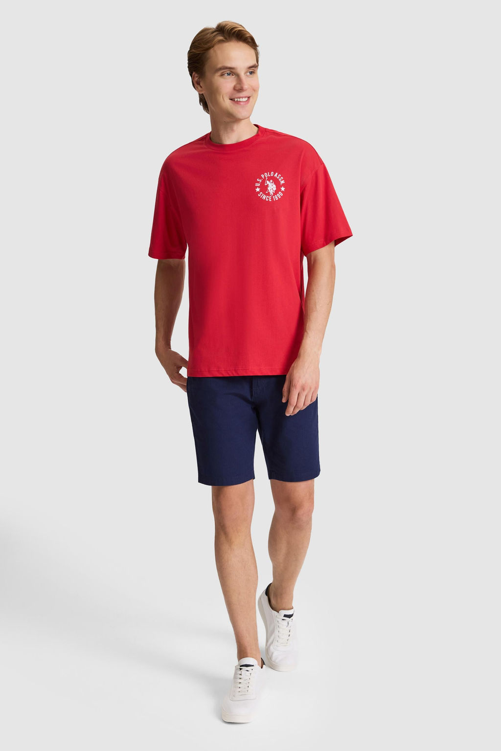 Erkek K_rm_z_ Oversize Fit Bisiklet Yaka Ti__rt