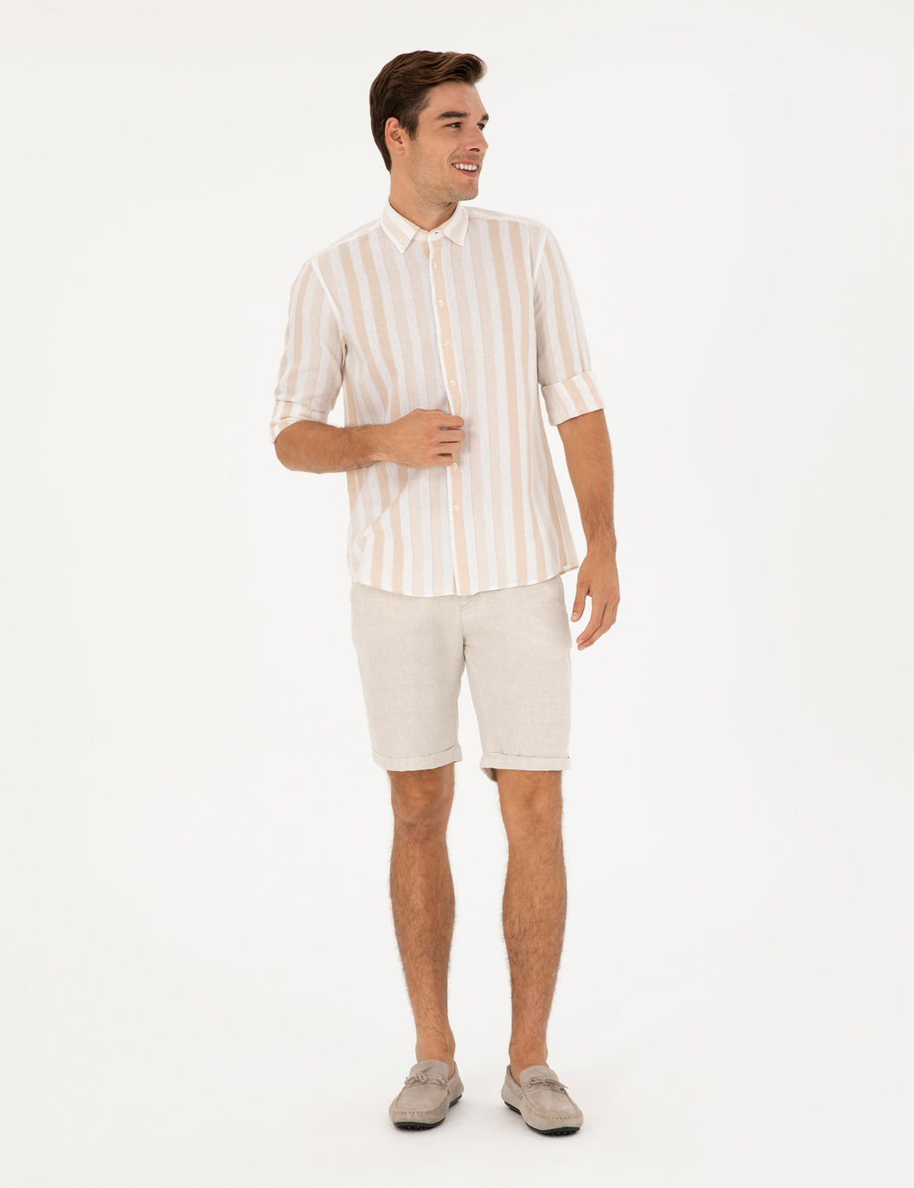 Рубашка Pierre Cardin Regular Fit зеленая с примесью льна