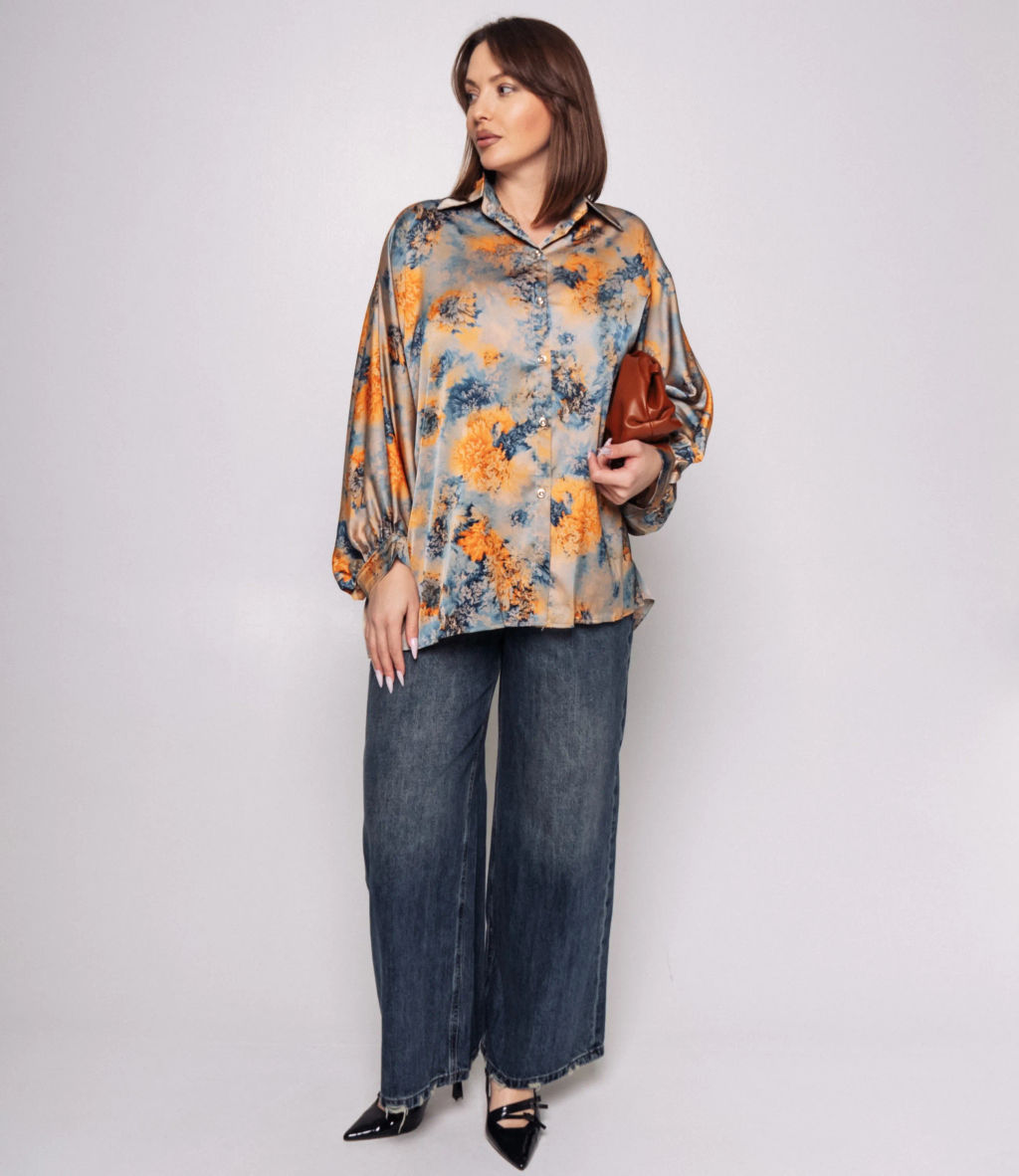 Блуза #КТ1936 (2), голубой, оранжевый