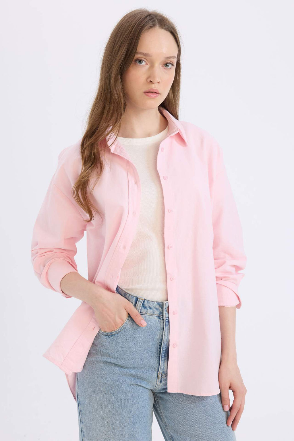 Relax Fit Basic Duz Oxford Uzun Kollu Gomlek Tunik - Defacto фото 2