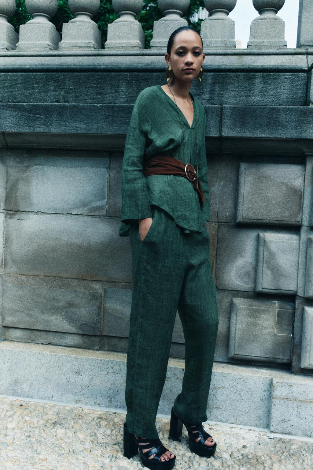 ZW COLLECTION 100% RAMIE PYJAMA-STYLE TROUSERS - Zara фото 5