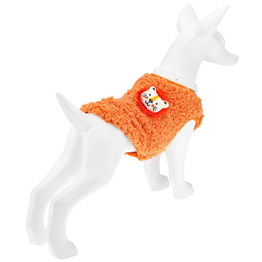Пэт тойс (Pet toys) Одежда для собаки Жилетка с декором - лев, р-р S, длина спинки 22см/обхват груди 30см/обхват шеи 14см, цвет-оранжевый, искусственный мех (100% полиэстер) (Китай) - Домашняя мода фото 3